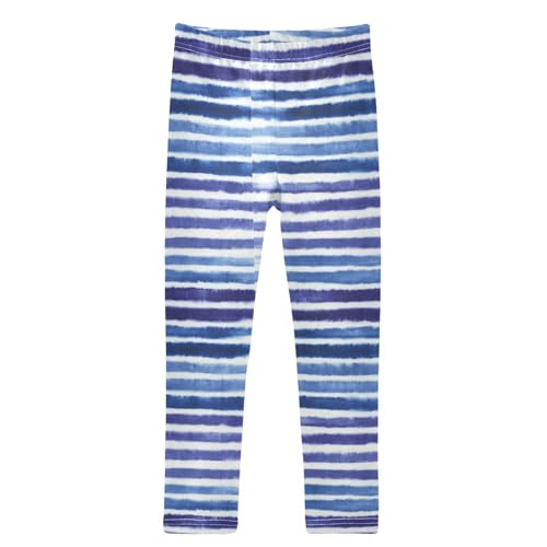 White Blue Striped Girls Leggings Kids Yoga Pants Dance Active Tights 4T