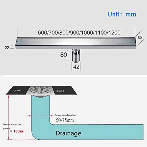 FCS Bathroom Duschrinne Edelstahl Ablaufrinne, Bodenablauf Dusche Duschablauf Sehr Flach Duschabfluss Duschablaufrinne Duschrinne f&uuml;r K&uuml;che, Bad, Dusche, Garage und Keller (Size : 60cm)