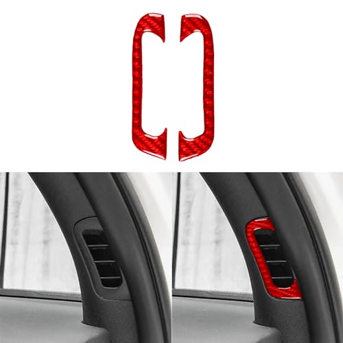 PJFUS Real 3K Red Carbon Fiber Car Inner Door Pillar AC Wind Outlet Vent Side Panel Decorative Strip Trim Sticker Compatible with Dodge Durango 2011-2020 Auto Interior Accessories