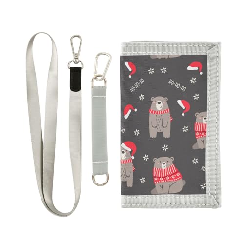 JHKKU Christmas Cute Bears Trifold Wallets for Kids Boys Girls, Outdoor Sports Wallet for Teen, with Zipper Coin Pocket Novelty Purse