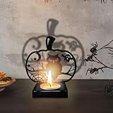 Halloween Shadow Candle Holders Pumpkin Owl Candle Shadow Spooky Metal Candlestick Holders Decorations Vintage Tealight Candle Holders with Shadow for Halloween Party Supplies