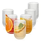 Ausune 6 Stück Gerippte Glaswaren Trinkgläser, 410ml Klar Kristall Gläser Set, Origami Stil Kristall Gläser Geriffelte Glaswaren für Coocktail Whiskey Saft Wasser