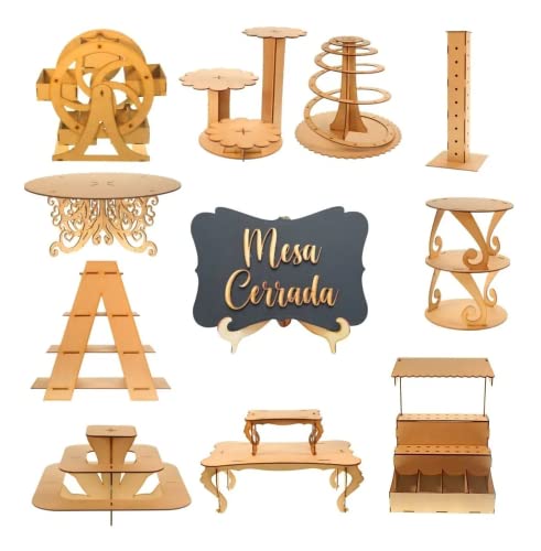 La Mejor Selección de Moldes para mesa de dulces - solo los mejores. 42 Kit Candy Bar 12 Exhibidores para Mesa de Dulces y Cupcakes | Decoración para Baby Shower, Cumpleaños, XV Años y Bodas | MDF 3mm