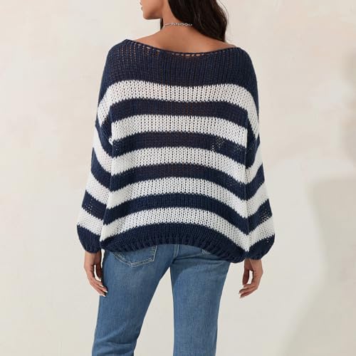 Women Oversized Striped Sweater Y2K Long Sleeve Crew Neck Stripes Color Block Knit Pullover Top Preppy Chunky Jumper2