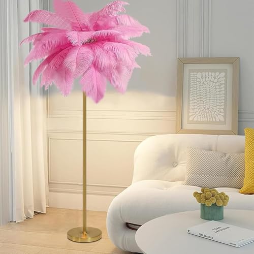 Lámpara de pie de plumas de avestruz luz regulable contra la fatiga visual en casa
