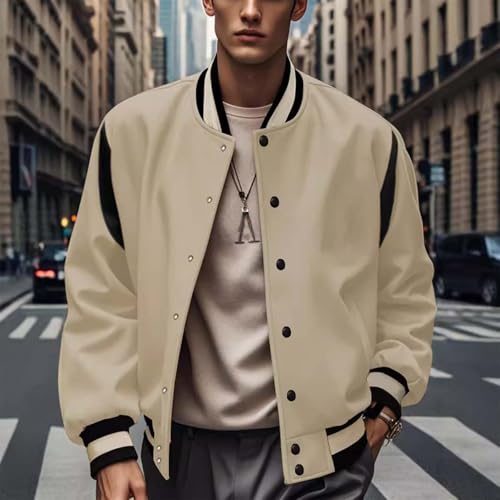 GOKKILRW Jackets for Men Button Down Casual Varsity Jacket Baseball Athletic Letterman Bomber Coat Fall Stylish Light Outwear2