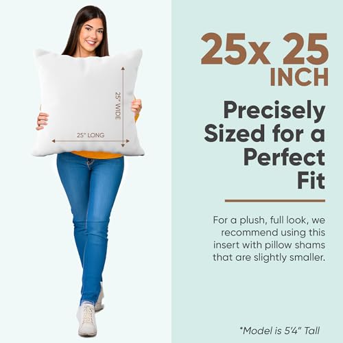 Image of Pillowflex Synthetic Down Pillow Insert 25x25 in - Karate Chop Pillow | Large Square Euro Sham Form, Plush Polyester Cotton Blend, Cloud-Like Comfort, Clump-Resistant Fill, Smooth Elegant Finish
