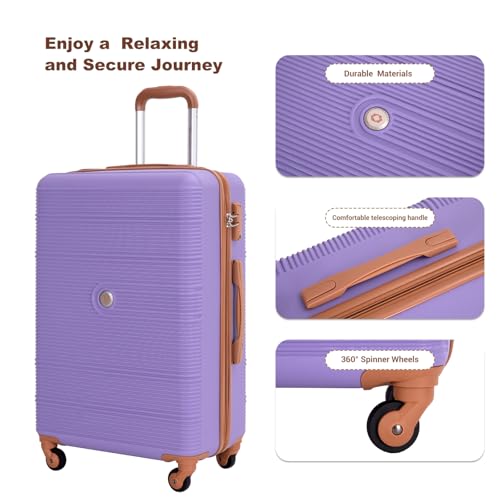 Image of Travelhouse 4 Piece Luggage Sets with Spinner Wheels, Hardshell ABS 6 peice Suitcase Set with Tsa Lock, Lightweight Hardside Travel Suitcases with Waterproof Duffle Bag for Men Women (PURPLE)