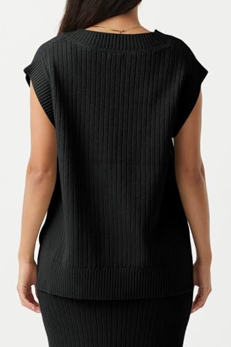 Image of Saodimallsu Womens V Neck Sweater Vest Oversized Ribbed Knit Sleeveless Casual Loose Fit Pullover Tank Top