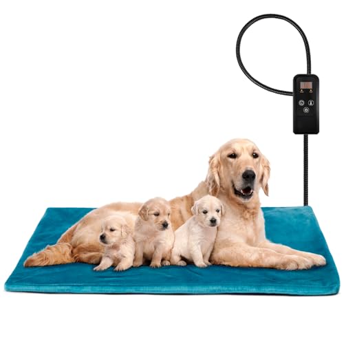 Niubya Pet Heating Pad for Dogs and Cats, Adjustable Temperature and Waterproof Pet Heated Mat with Timer, Electric Heating Pet Bed with Chew Resistant Cord and Soft Washable Cover