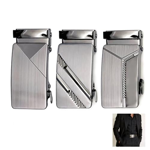 LifgWas 3 Piezas Hebillas de Cinturón Automáticas para Hombre, Herrajes de Metal Ajustable Sin Agujeros, Hebilla de Correa de 35 mm para Jeans y Pantalones de Vestir, Diseño Moderno de Reemplazo