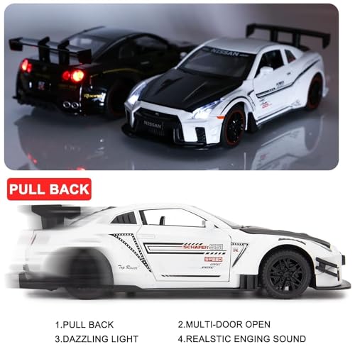 Image of Invite Enterprise 1:24 Scale Compatible For Nissan Gtr Model Car Toy, Zinc Alloy Pull Back Toy Car With Sound And Light For Kids Boy Girl Gift? White-Color ?