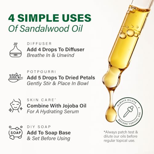 Image of 100% Pure Sandalwood Oil - 4 Fl Oz Sandalwood Essential Oil for Hair, Skin, Diffuser, Aromatherapy & DIY Soap Making Scent