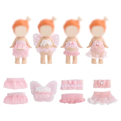 4 Sets Angel Doll Clothes 4 Style Delicate Mini Clothing Set Include Top and Skirt for 3in/7.62cm Adult Collectible Doll Gifts Display and Decoration Accessories (Cherry Blossom Angel)