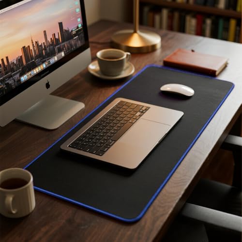 Image of JIALONG Large Gaming Mouse Pad, Extended Mousepad with Blue Stitched Edges, XXL Desk Mat, Big Computer Keyboard Mat for Gaming and Office, 35.4 x 15.7 inches