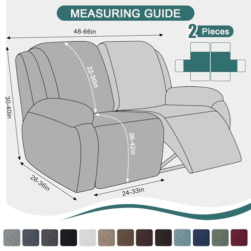 Ruaozz Recliner Sofa Covers Recliner Chair Covers Loveseat Recliner Slipcovers with Pockets Washable Furniture Protector with Elastic Bottom (2 Seater, Brown)