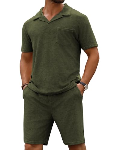 URRU Men's Polo Shirt and Shorts Set Summer Outfits Beach