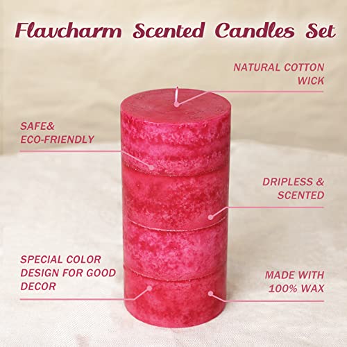 Flavcharm Rose Scented Pillar Candles 3X6 Red Candles Set Of 3 Large Candle Luxury Birthday Candles Long Lasting Candles For Home Scented, Candles Gifts For Women, Home Interior, Wedding Gifts #TOP1