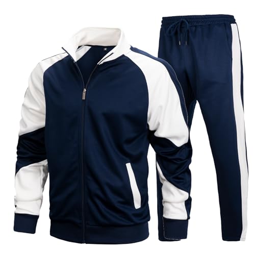 LBL Leading the Better Life Mens Track Suits Casual Full Zip Sweat Suit Active Jackets and Pants 2 Piece Outfits Navy M