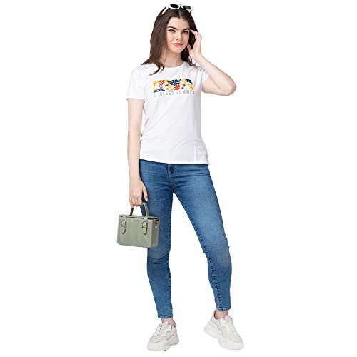 Image of Spykar Printed Blended Round Neck Women's Regular Fit Top
