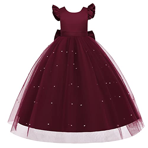 Robe de bal unie bordeaux pour le concours de beauté de votre fille