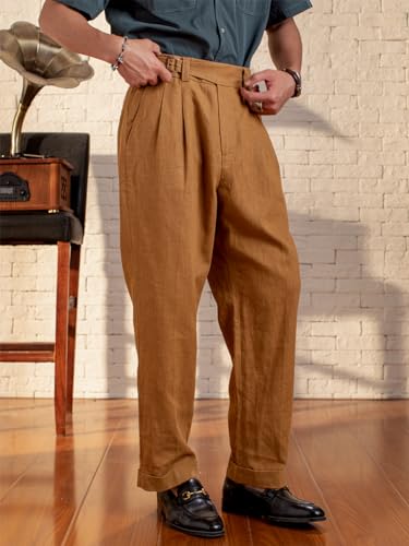 Men's Casual Linen Cotton Pants Vintage Lightweight Vacation Beach Pants Loose Fit Trousers2