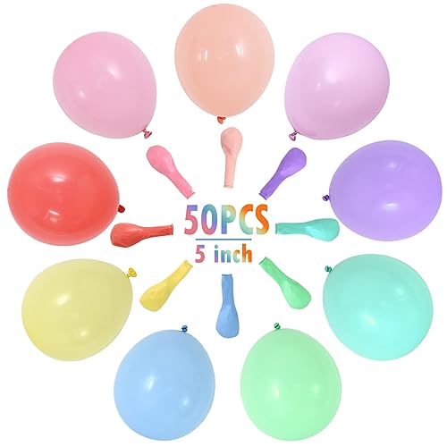 BEISHIDA 50Pack 5 Inch Pastel Balloons Thick Mixed Color Balloon MultiColored Macaron Mixed Color Latex Balloons for Birthday Wedding Reception Engaged Baby Bridal Gift Party Decorations