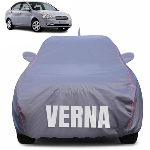 Image of 100% Waterproof Car Body Cover for Hyundai Verna with Mirror Pocket (Heat & UV Resistant, Triple Stitched, Soft Lining, Bottom Elastic & Piping) Grey