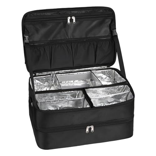 Maletín de maquillaje extra grande para maquilladores profesionales de doble capa XL, estuche de viaje cosmético con 3 compartimentos extraíbles y 3 bolsas de maquillaje, Negro , Maletín de