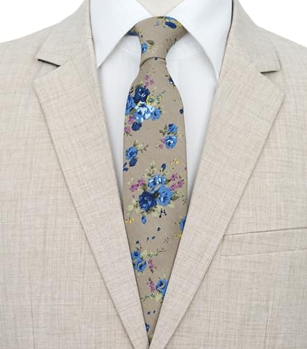 Image of BELLUNO Men's Cotton Floral Skinny Tie, 2.5 inch Width, with Gift Box