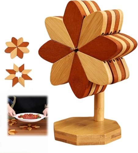 Sottopentola decorativo a forma di mulino a vento, isolanti, in legno, per piatti caldi, in legno naturale a doppia forma da cucina (colore mosaico, 5)