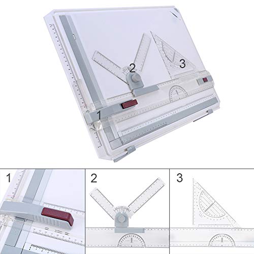 Mesa de Dibujo A3 Mesa de Dibujo Mesa de dibu jo Profesional de precisión con 2 Reglas paralelas y 2 Clips de Esquina, Tablero de Dibujo Ajustable ergonómico Multifuncional - imagen 2