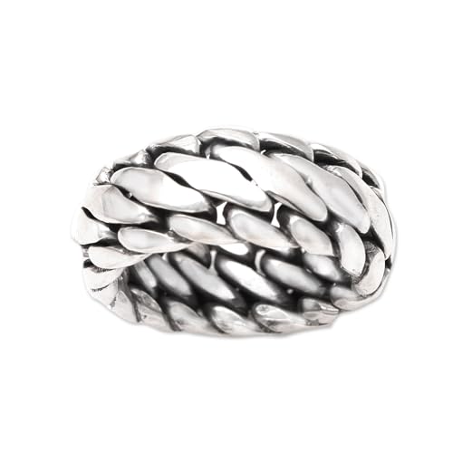 NOVICA Artisan Handmade Men's .925 Sterling Silver Ring Band Indonesia 'Sanca Kembang Python'3