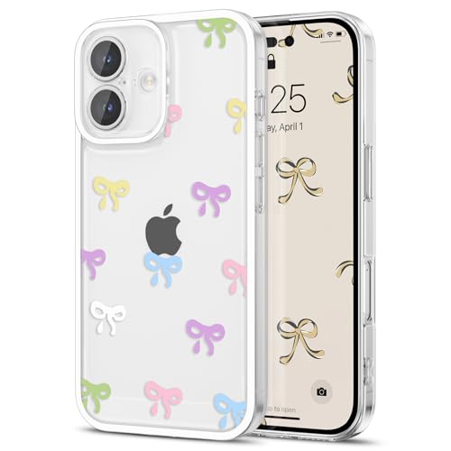 EYZUTAK Case for iPhone 17, Clear Cute Ribbon Bowknot Pattern, Colorful