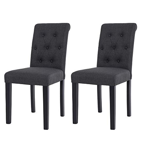 Nobpeint Fabric Dining Chairs With Solid Wood Legs Set Of 2, Charcoal #TOP2