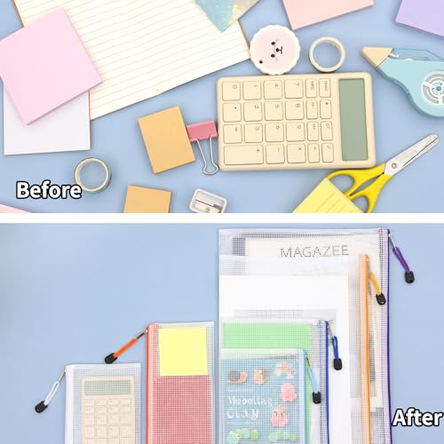 Image of EOOUT 56pcs Mesh Zipper Pouch, Waterproof Zipper Bags, 8 Sizes Plastic Travel Pouch, 18 Colors, Multipurpose for Travel Storage, Office Appliances