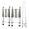 Telescoping Extension Ladder 14.5FT Aluminum Folding Ladder Loft Attic Ladder with 2 Detachable Hooks Non-slip Securing Strap Easy to Store Multi Purpose for Outdoor Indoor Use EN131 Safe Standard