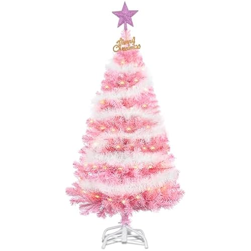 4FT Artificial Christmas Tree, Xmas Pine Tree with Metal Xmas Tree Stand,Pink Christmas Tree for Holiday, Home, Office, Party Decoration