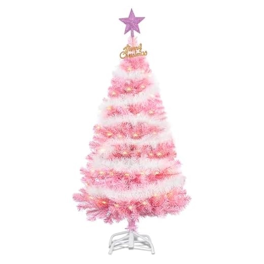 4FT Artificial Christmas Tree, Xmas Pine Tree with Metal Christmas Tree Stand,Pink Christmas Tree for Holiday, Home, Office, Party Decoration
