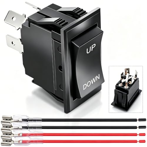 weideer 12V Reverse Polarity Switch,Momentary Power Jack Rocker Switch,DC Motor Control DPDT 4 Pin(ON)-Off-(ON) 20A 12 Volt DC UP Down RV Switches with Wires