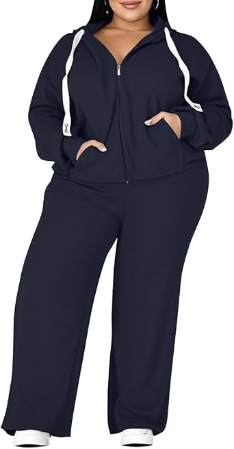 Plus Size Womens 2 Piece Sweatsuits Outfits Zip Up Jackets & Wide Leg Sweatpants Casual Loungewear Tracksuit Sets