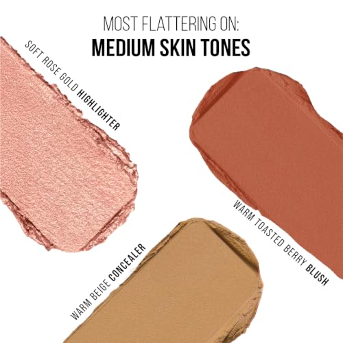 Image of Staze Triple Treat Stacked 3-in-1 Face Palette | Concealer, Blush & Highlighter | Creamy Finish | Highly Pigmented & Blendable | Long-Lasting Full Face Makeup Kit | Travel friendly | 02 It Girl