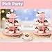 MRPAPA Pink Cardboard Cupcake Stand,2PCS Cup Cake Holder Thick Paper Dessert Tray, 3-Tier Round Serving Tray Perfect for Baby Girls Pink and Gold Birthday Baby Shower Party Supplies