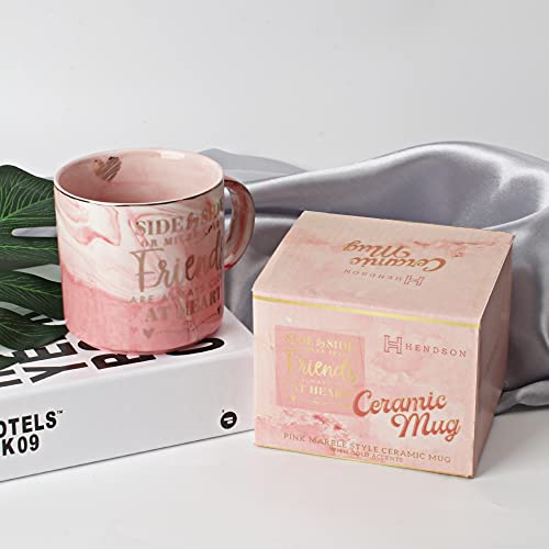 Long Distance Best Friend Birthday Gifts For Women - Funny Friendship Gift - Gifts For Bff, Bestfriend, Besties, Sister, Her - Side By Side Or Miles Apart - Cute Pink Marble Mug, 11.5Oz Coffee Cup #TOP1