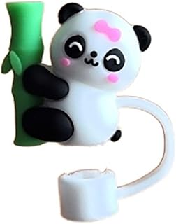 6pcs/box for Party Supplies Reusable Good Sealing White Panda Dust-Proof Straw Tips Lids 10mm Straw Tips Covers Straw Topper(1pc-panda straw topper)