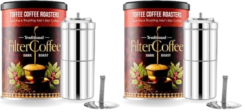 Image of Toffee Coffee Roasters South Indian Filter Coffee (200 Gms) + Free Filter Coffee Maker (400Ml, 6-8 Cups) | As Seen On Shark Tank | Specialty Blend | Traditional Dark Roast Signature Filter Coffee, Can