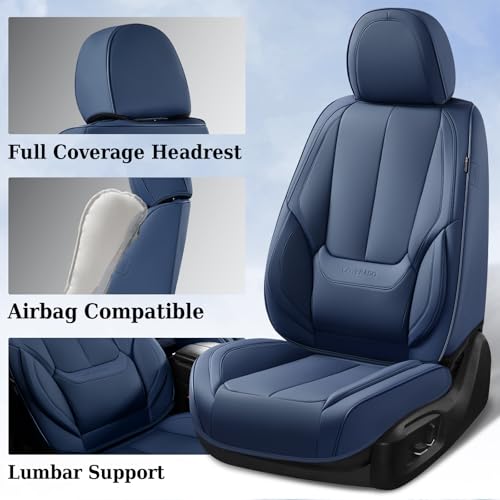 Image of Coverado Seat Covers, Car Seat Covers Front Seats, Car Seat Cover, Car Seat Protector Waterproof, Car Seat Cushion Nappa Leather, Blue Seat Covers Carseat Cover Universal Fit for Most Cars