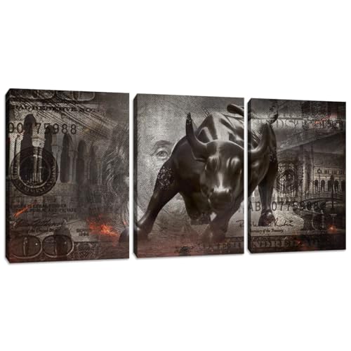 Yetaryy 3P-NEWBULL-S Motivational Wall Art Canvas Print Bull Office Decor 3 Pieces Inspirational Framed Prints Entrepreneur Quotes Decoration Framed Ready To Hang cover