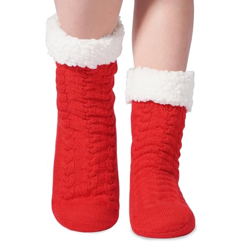 Image of Abodhu Warm Slipper Socks for Women - Fuzzy, Thick, Cozy Sherpa Lined Socks with Non-Slip Bottoms