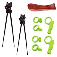 2 Paar Essstäbchen Kinder, Essstäbchen Süße Lucky Cat, Stäbchen Kinder Wiederverwendbare Rutschfeste, mit 2 Paar Fingermanschette, 1 Essstäbchenhaltern, für Ramen Asiatische Geschirr